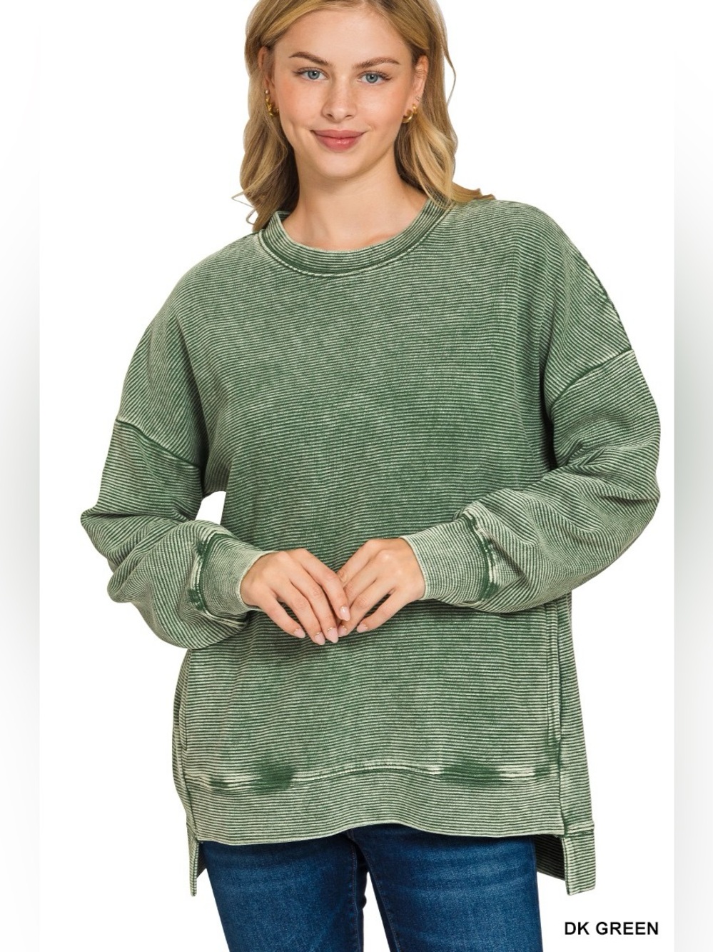Zenana Full Size Acid Washed Double Ribbed Hi-low Sweatshirt Plus Size